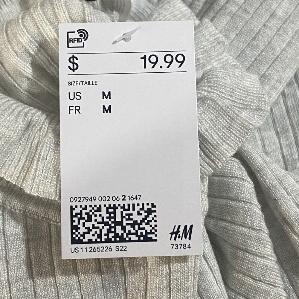 NWT H&M Cropped Ribbed Jersey Knit Sweater Ruffle Neck Light Gray - Picture 5 of 5